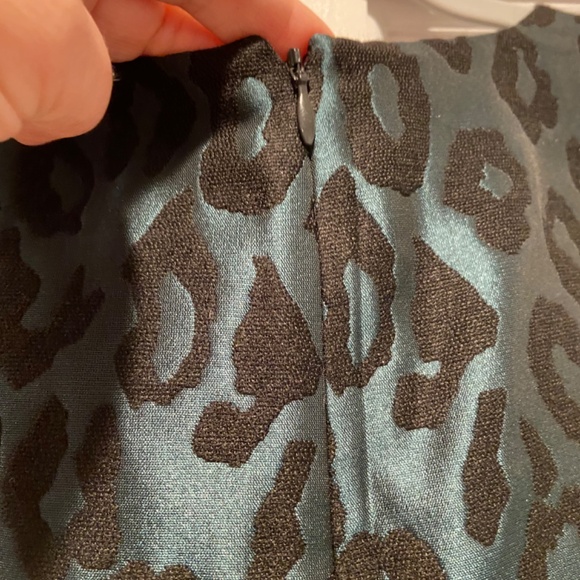 LOFT Fit & Flare Mini Green & Black Leopard Print Dress - Size 10 - Picture 5 of 11